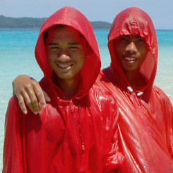 rain hiking in a poncho